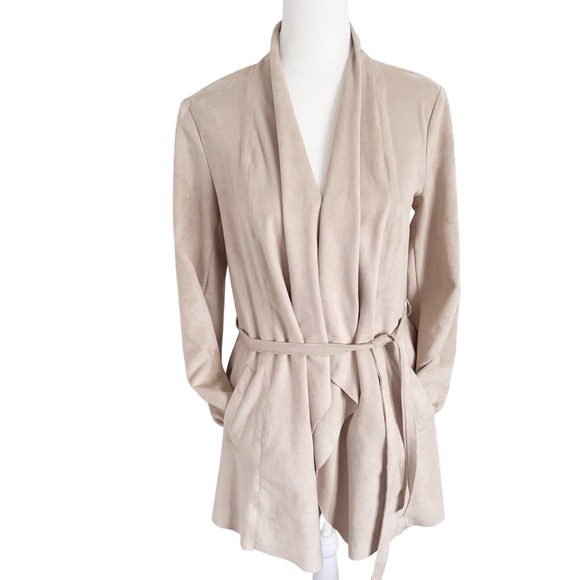Saks‎ Fifth Avenue Faux Suede Belted Wrap Jacket XS Minimalist Classy Neutral - Picture 1 of 16